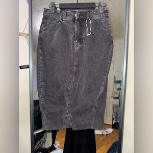 Zara Gray Denim Midi Skirt with Front Slit